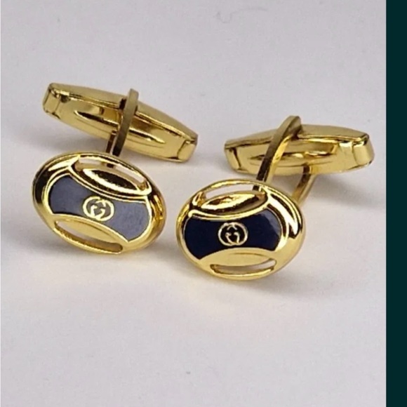Gucci Gold and Navy Cufflinks - Picture 1 of 3
